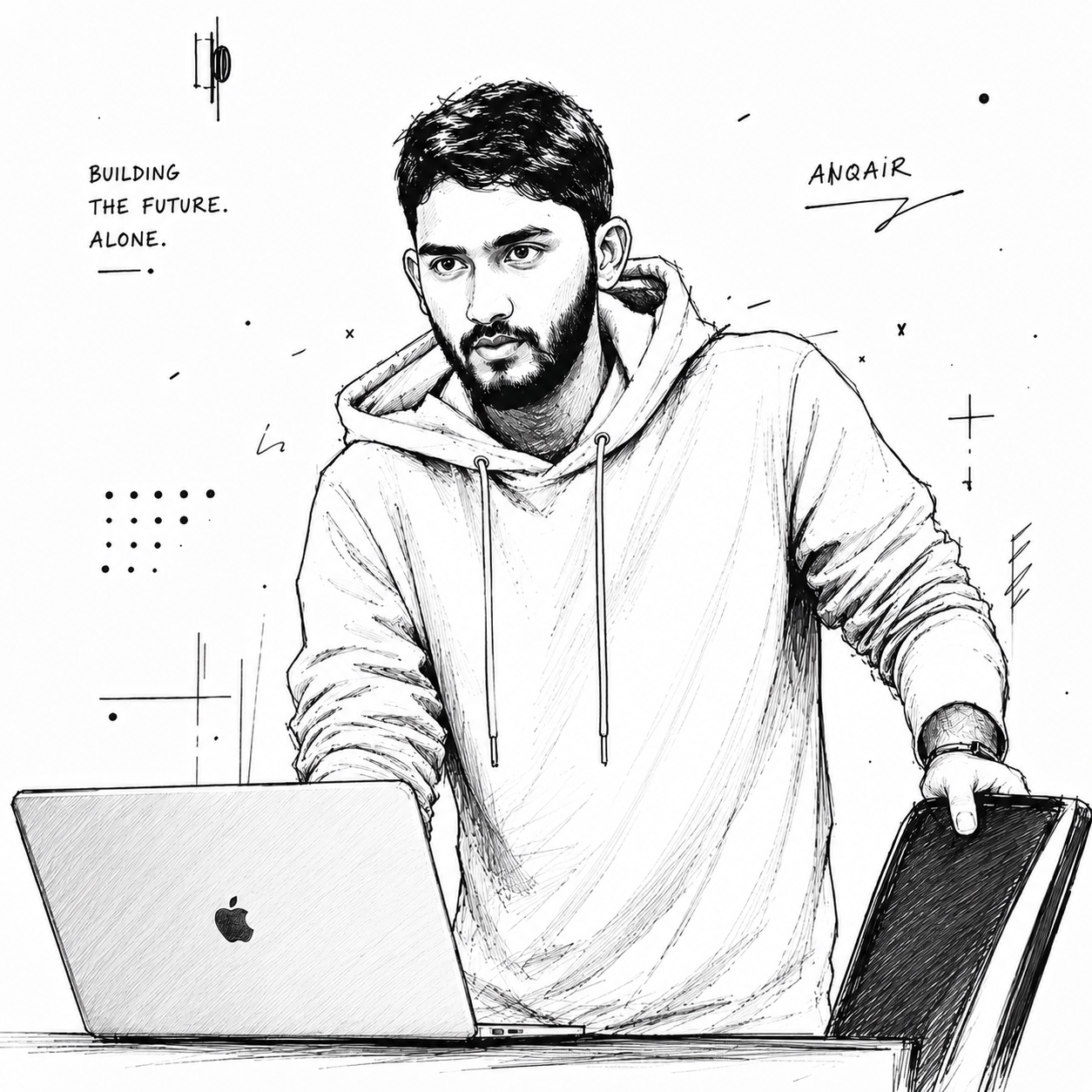 Illustration of founder Mohd Mahfooz Ur Rahman Faiz building at his desk